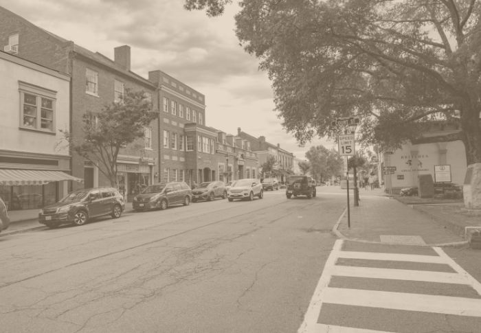Downtown Warrenton street with a light brown filter