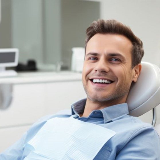 Male dental patient relaxing in treatment chair